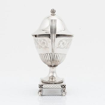 A  Swedish late 18th century silver sugar bowl and cover, mark of Johan Abraham Hallard, Stockholm 1797.