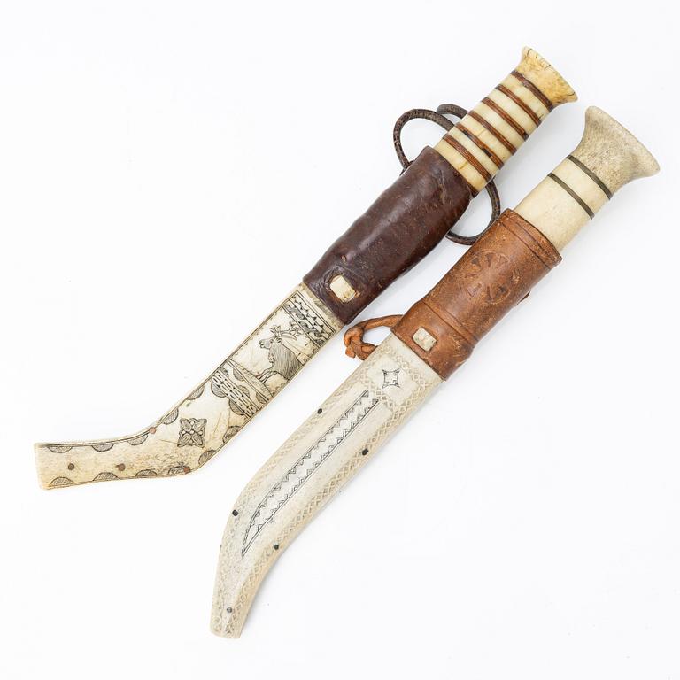 Two  unsigned reindeer antler knives.