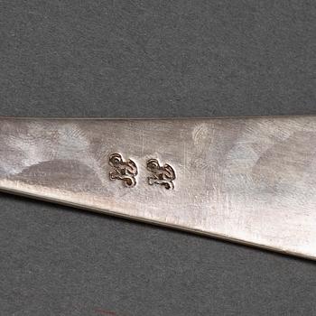 Four serving spoons and totally nine tablespoons, silver,  18th and 20th Century.