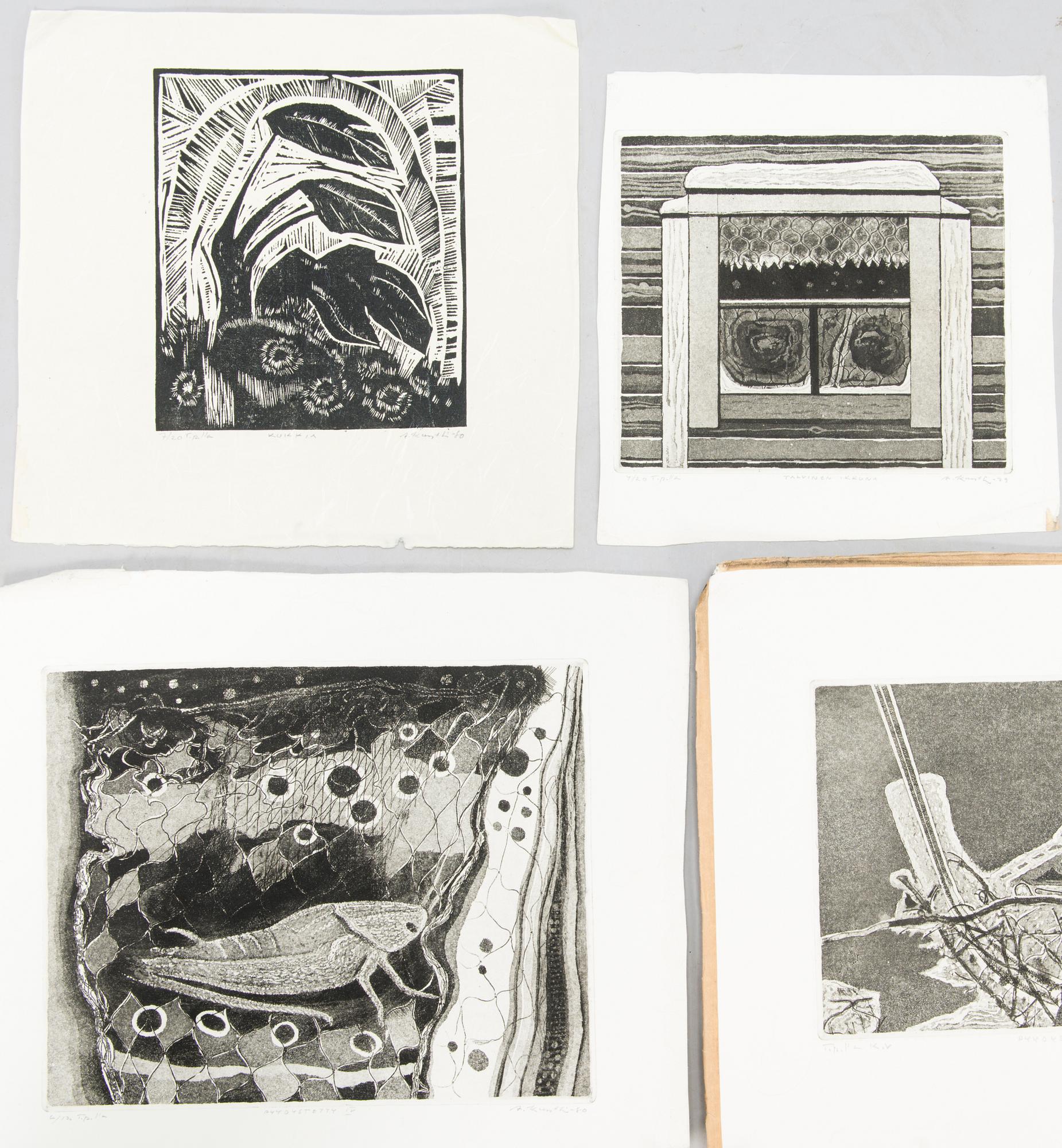 ALLAN KUNTSI, etsningar och träsnitt 10 st, signerade och daterade, numrerade.