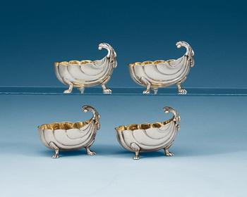 A set of four Swedish 18th century parcel-gild salts, makers mark of Petter Lund (Stockholm 1749-1786) befor 1764.