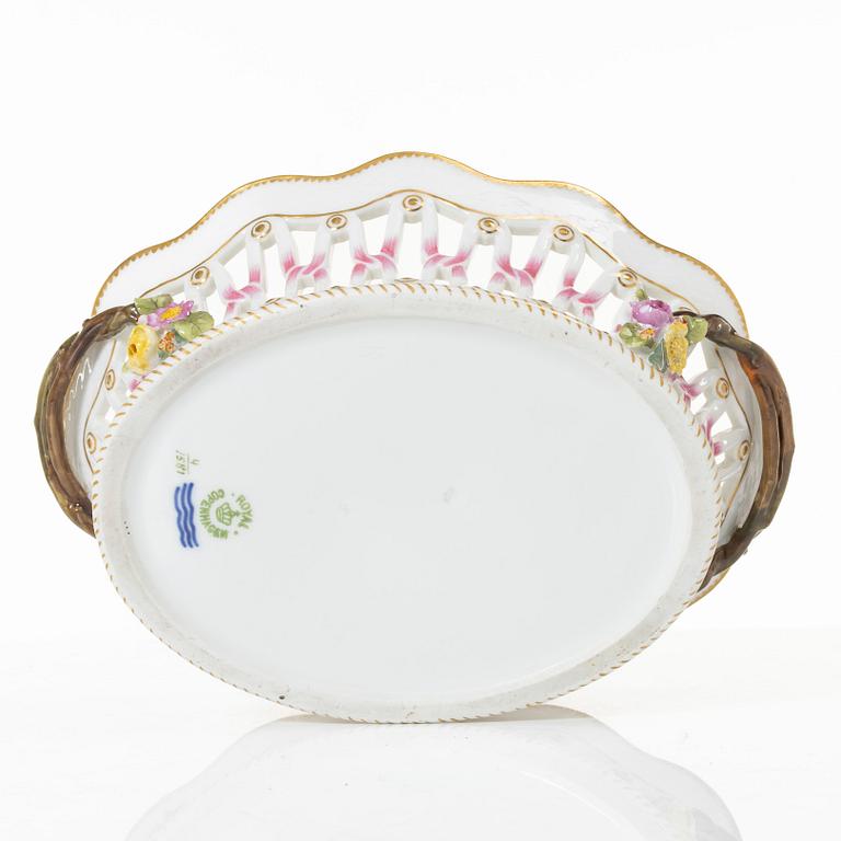 Royal Copenhagen, a 'Saxon Flower' lattice bowl with stand, Denmark, 1889-1922.