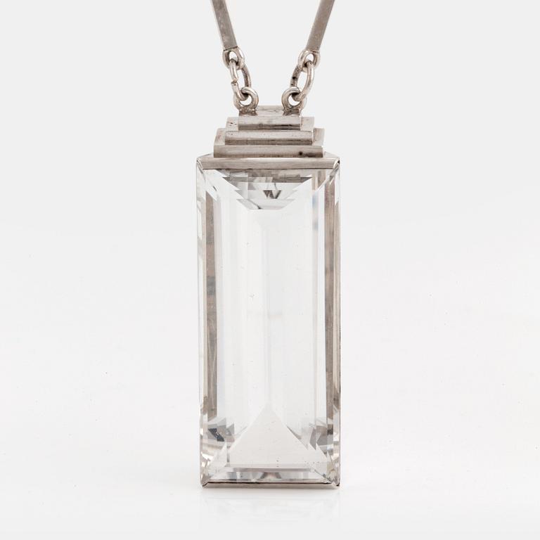 Wiwen Nilsson, a sterling silver necklace with a facet cut rock crystal pendant, Lund, Sweden 1942.