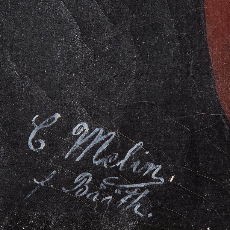 OKÄND KONSTNÄR, olja på duk, med påskrift C Melin, f. Bååth, 1800-talets mitt.