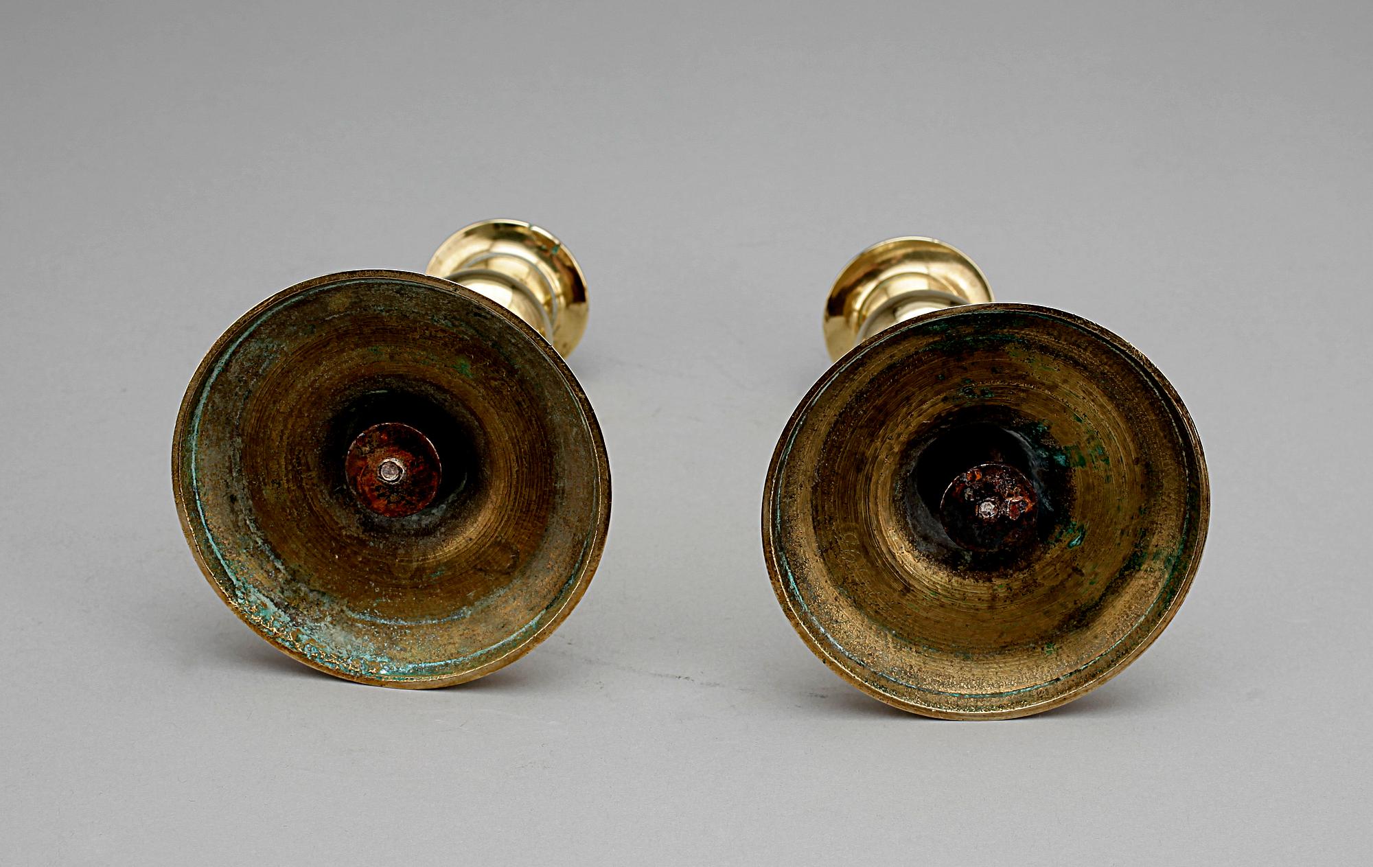 LJUSSTAKAR, 6 st, mässing, 1800/1900-tal.