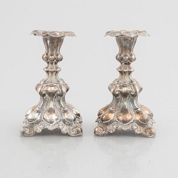 A pair of Swedish silver candlesticks, marks of CG Hallberg, Stockholm 1958.