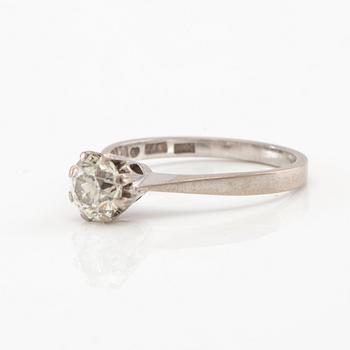Solitaire ring in 18K white gold with a Very Faint Light Green diamond approximately 1.10 ct.