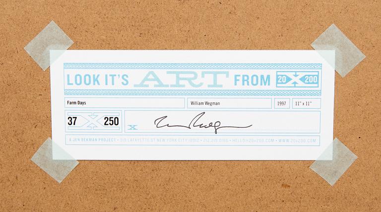 William Wegman, photograph signed numbered and dated on label a verso 37/250 1997.