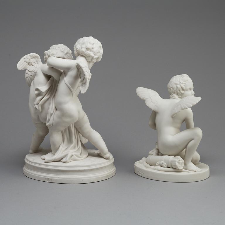 FIGURER, två st, parian, Gustafsberg 1889 och 1896.