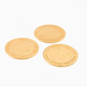 Gold coins, 3 pcs, 10 marks, 1888, German Empire (Prussia), Friedrich III.