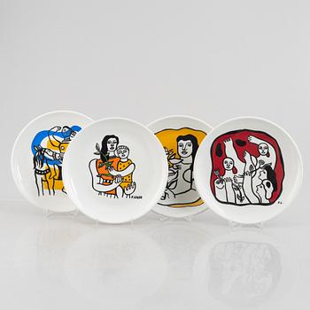 Fernand Léger, after, a set of 4 plates, porcelain, Biot editions SEAL Musée F Léger, Biot, France.
