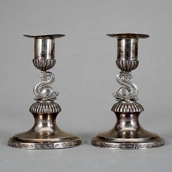 LJUSSTAKAR, silver, empire, sannolikt Barkander & Söhrling, verksam 1825-57 i Linköping.
