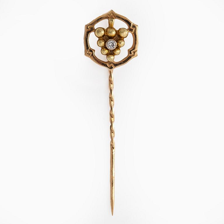 Slipsnål / kråsnål, briljantslipad diamant, 18K guld.