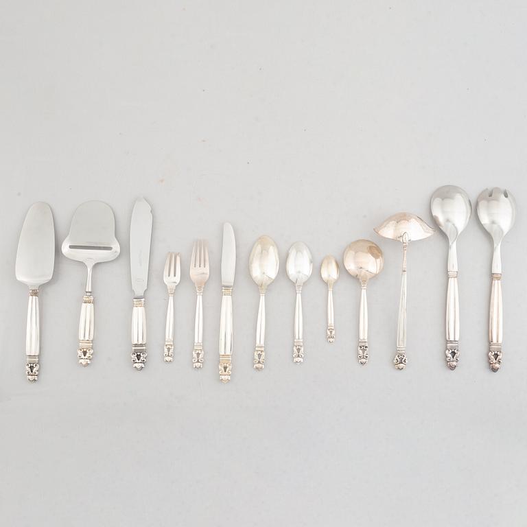 Johan Rohde, a 63-piece sterling silver flat wear set, "Konge"/"Acorn", Georg Jensen, Denmark.
