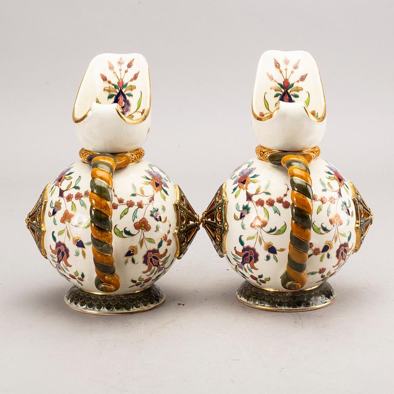 A pair of Rörstrand majolica jugs around 1900.