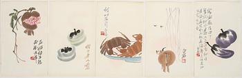 Qi Baishi (CHI PAI-SHIH) · QI BAISHI (CHI PAI-SHIH), EFTER, 5 st, träsnitt. Utgivna av Rongbao zhai, Beijing.