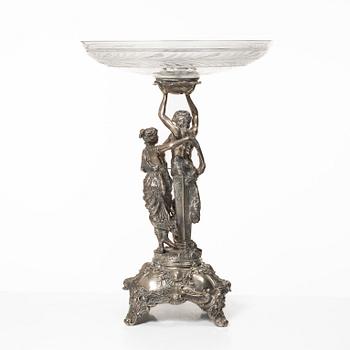 A silver and glass Rococo style centerpiece, Lale Silverware & Co Ltd, Istanbul, Turkey, 20th century.