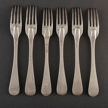 6 silver spoons, among others Gustaf Stafhell the elder, Stockholm 1739.