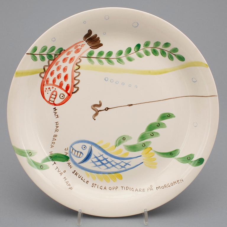 STIG LINDBERG, tallrikar, 12 st, "Löja", Gustavsberg 1948-62.
