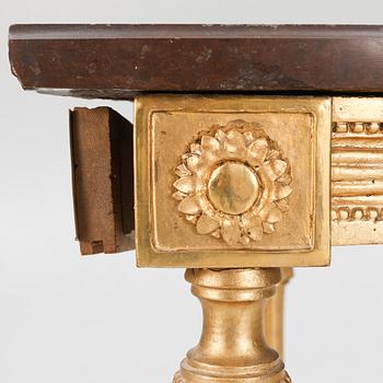 A Gustavian giltwood console table, late 18th century.