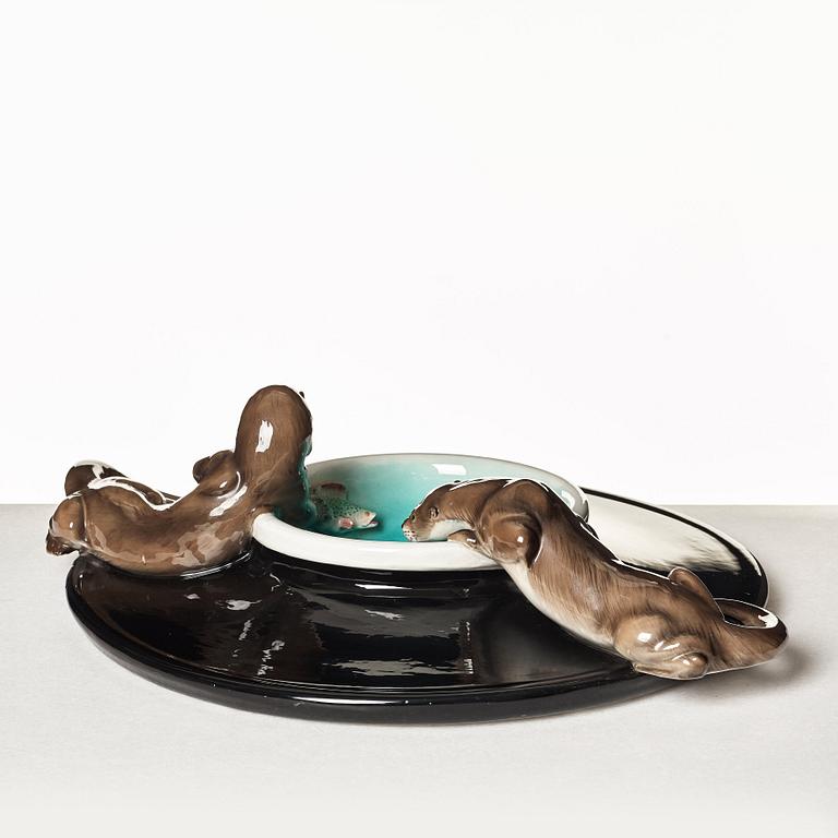 Felice Tosalli, a "Lontra su piatto" creamware dish, Lenci, Italy 1930's.