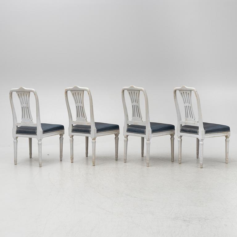 A set of four Gustavian chairs from Lindome, late 18th century.