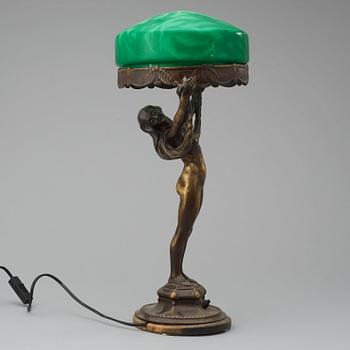 An Alfred Ohlson patinated bronze table lamp by Herman Bergman, Stockholm 1910's-20's.