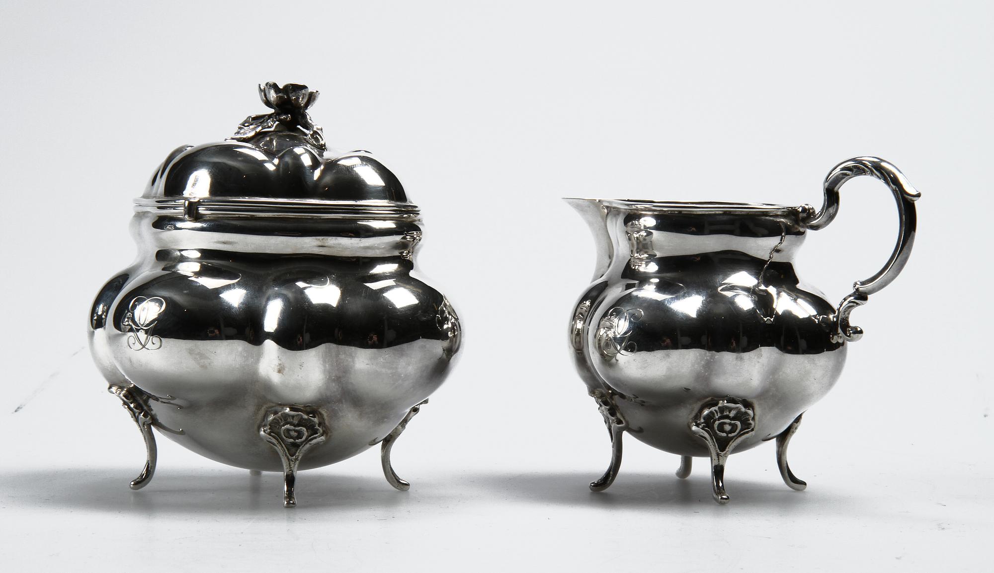 MOCCASERVIS, 3 delar, silver, rokokostil, 1945. vikt ca 857 gr.