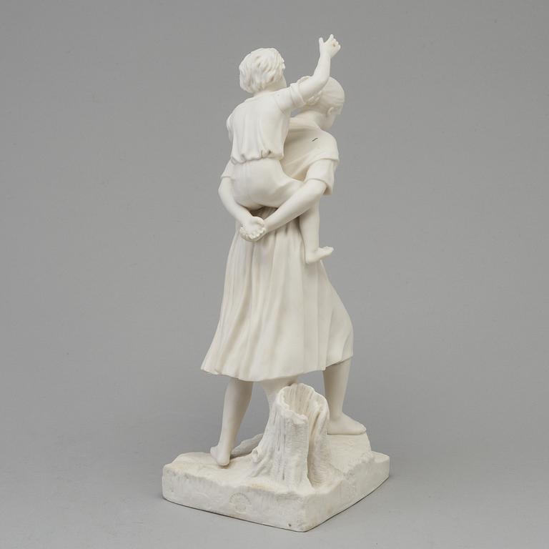 A parian sculpture of a girl with a boy on her shoulder, after desing by Adéle Rudensköld, Gustafsberg, 1960's.