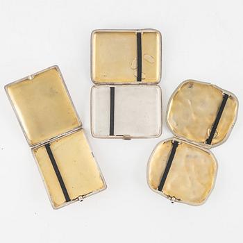 Three ciggarette cases, 20th Century part silver and enamel.