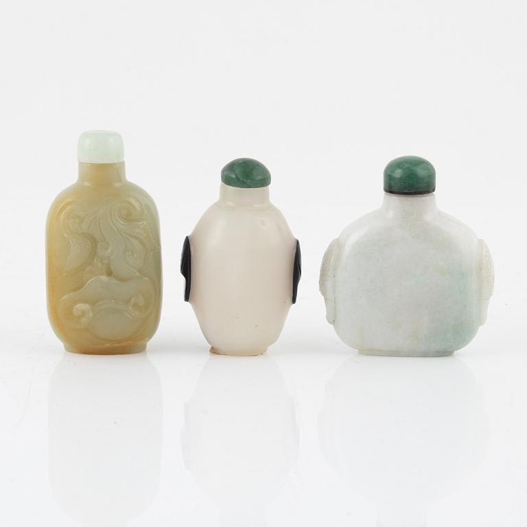 Five snuff bottles, China, 20th century.