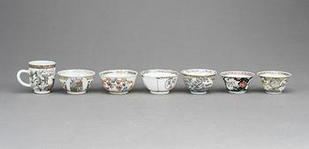 KOPPAR, 7 st, porslin, Kina, 1700-tal.