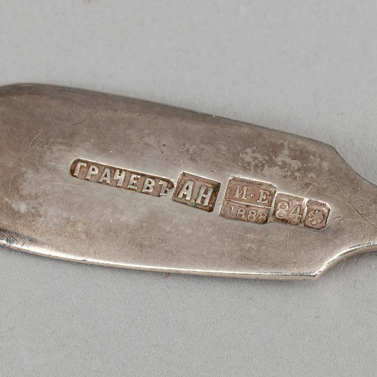 A set of 12 Russian silver coffee-spoons, mark of Grachev, St. Petersburg 1888.