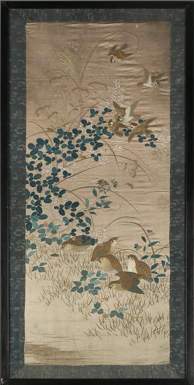 SIDENBRODERI, orientaliskt, tidigt 1900-tal.