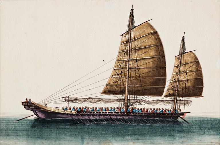 A set of 12 maritime Chinese watercolours on paper by an unknown artist, Qing dynasty, 19th Century.