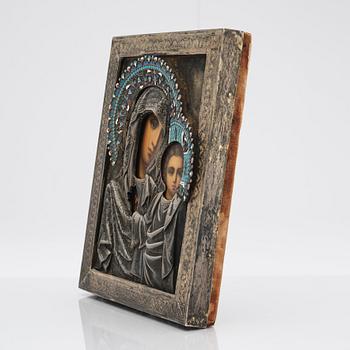 A Russian 19th century silver and enameled icon, possibly by Emelian Kuznetsov, S:t Petersburg.