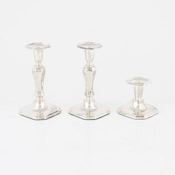 A group of three Swedish silver candlesticks, MEMA, Lidköping, 1987.