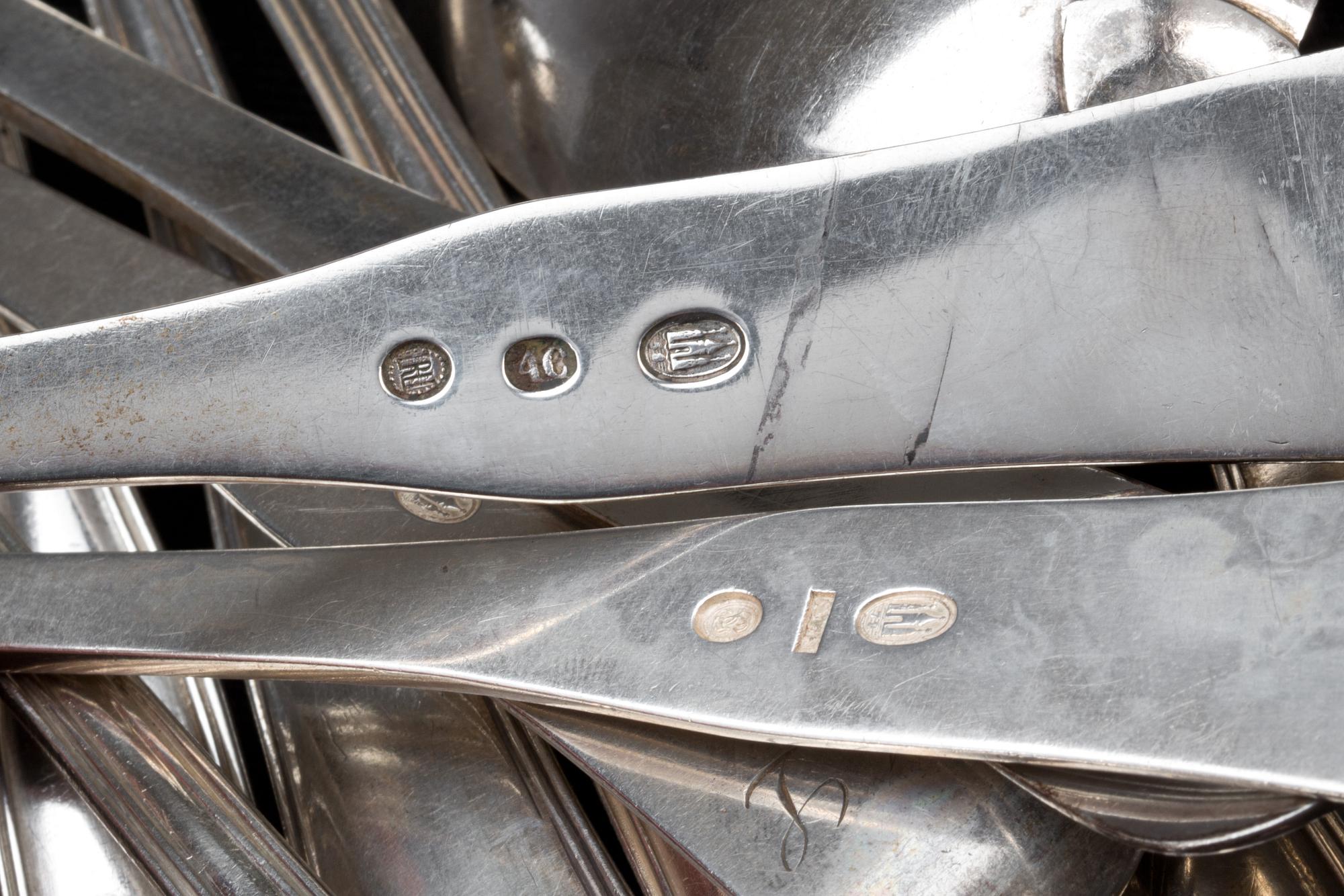 MATSKEDAR, 12+2 st. Silver, 1800-tal. Danmark. 720g.