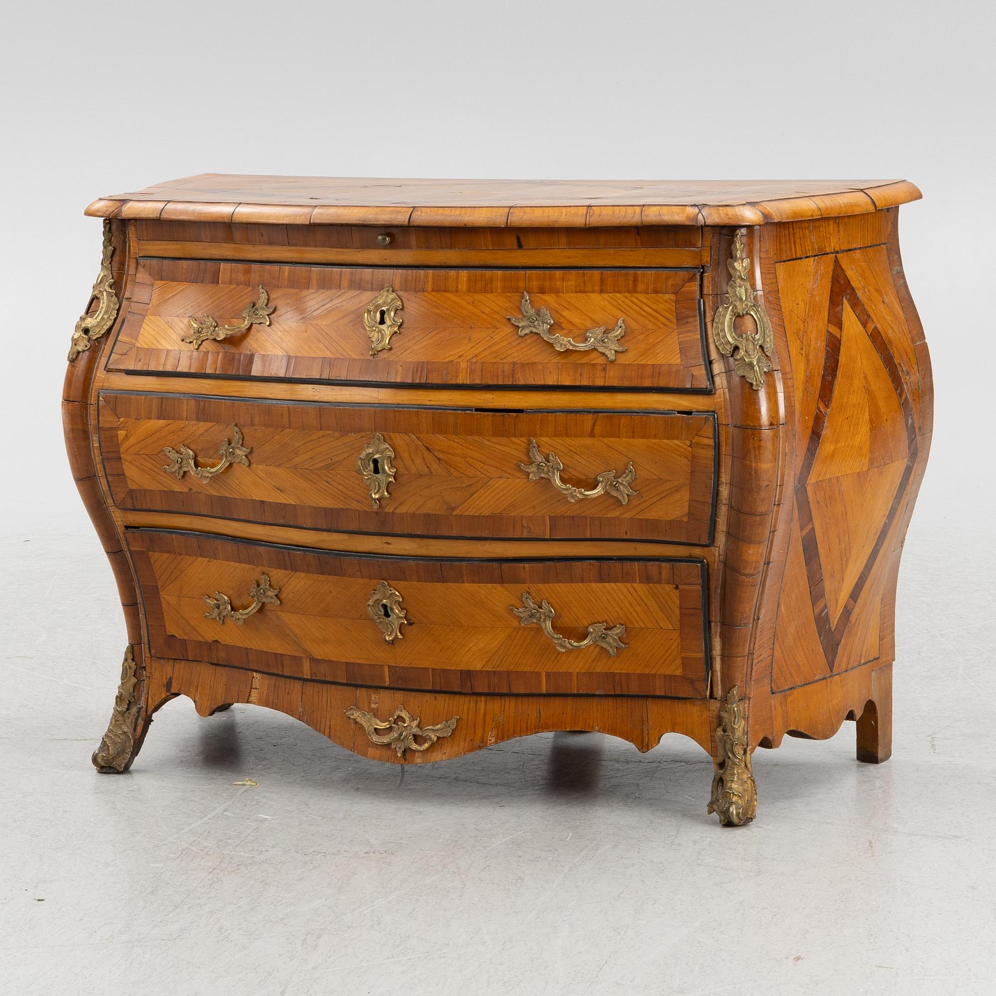 A Swedish parquetry rococo commode, Stockholm, later part 18th century.