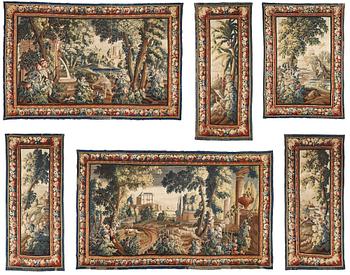 274A. Tapestries, 6 pcs., "Verdures", tapestry weave,Aubusson first half of the 18th century.