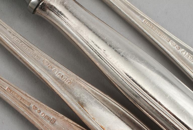 BESTICKSERVISDELAR, 24 st, silver, Hallberg, omkring 1900-talets mitt. Total vikt 1380 g.