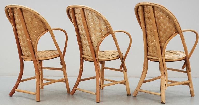 KORGSTOLAR, 3 st, "LC stol", Gösta Westerberg, 1900-talets andra hälft.