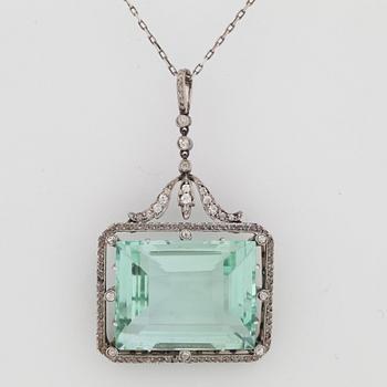 A circa 37.00 ct aquamarine and rose- and old-cut diamond pendant.
