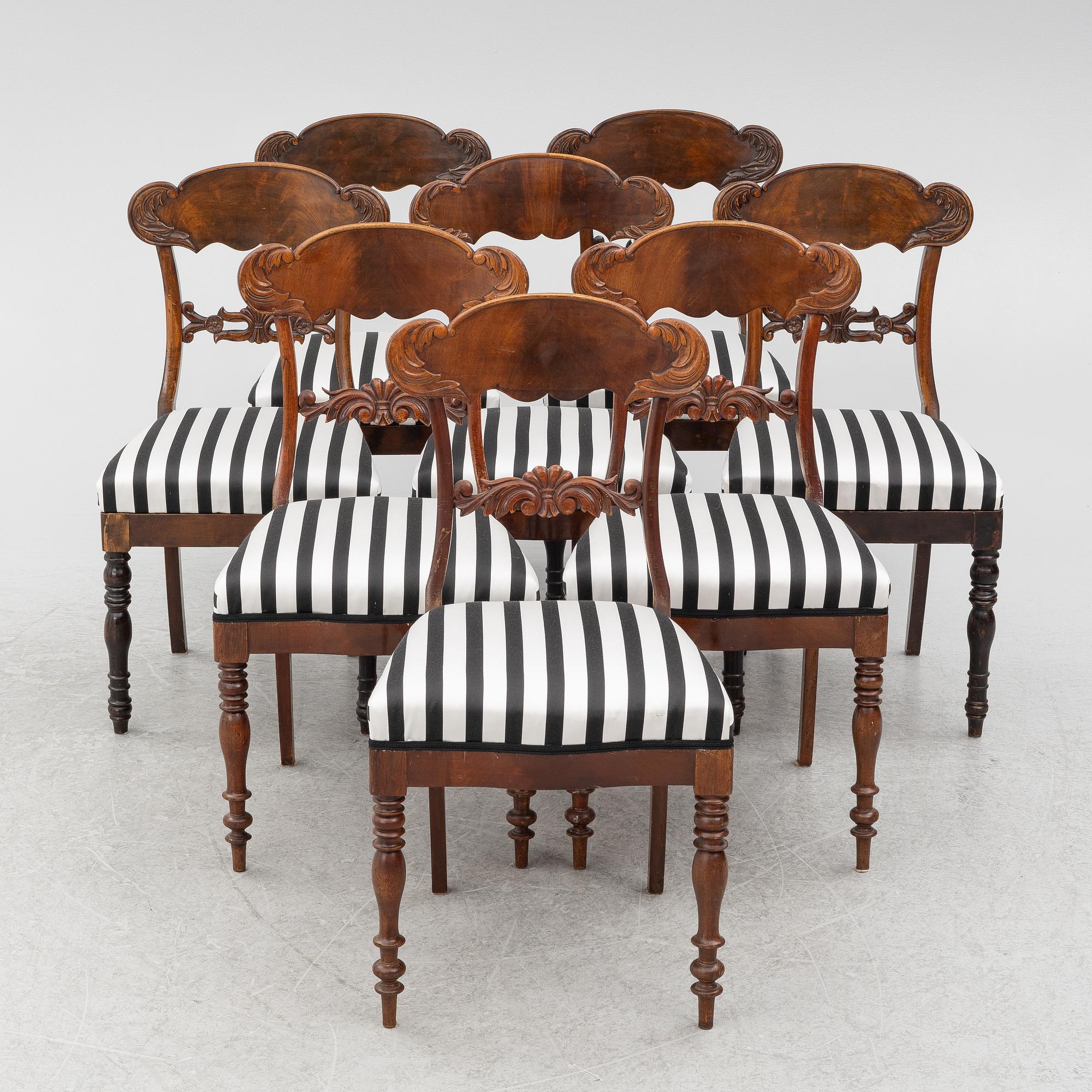 Chairs, 8 pcs, late Empire, mid-19th century.