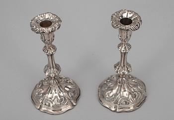 LJUSSTAKAR, ett par, silver, Per Adolf Ljunglöf, Stockholm 1851.