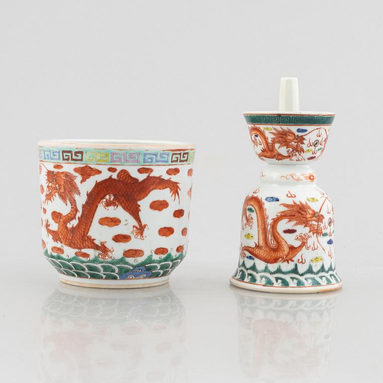 A porcelain flower pot and an incense holder, China, early 20th century.