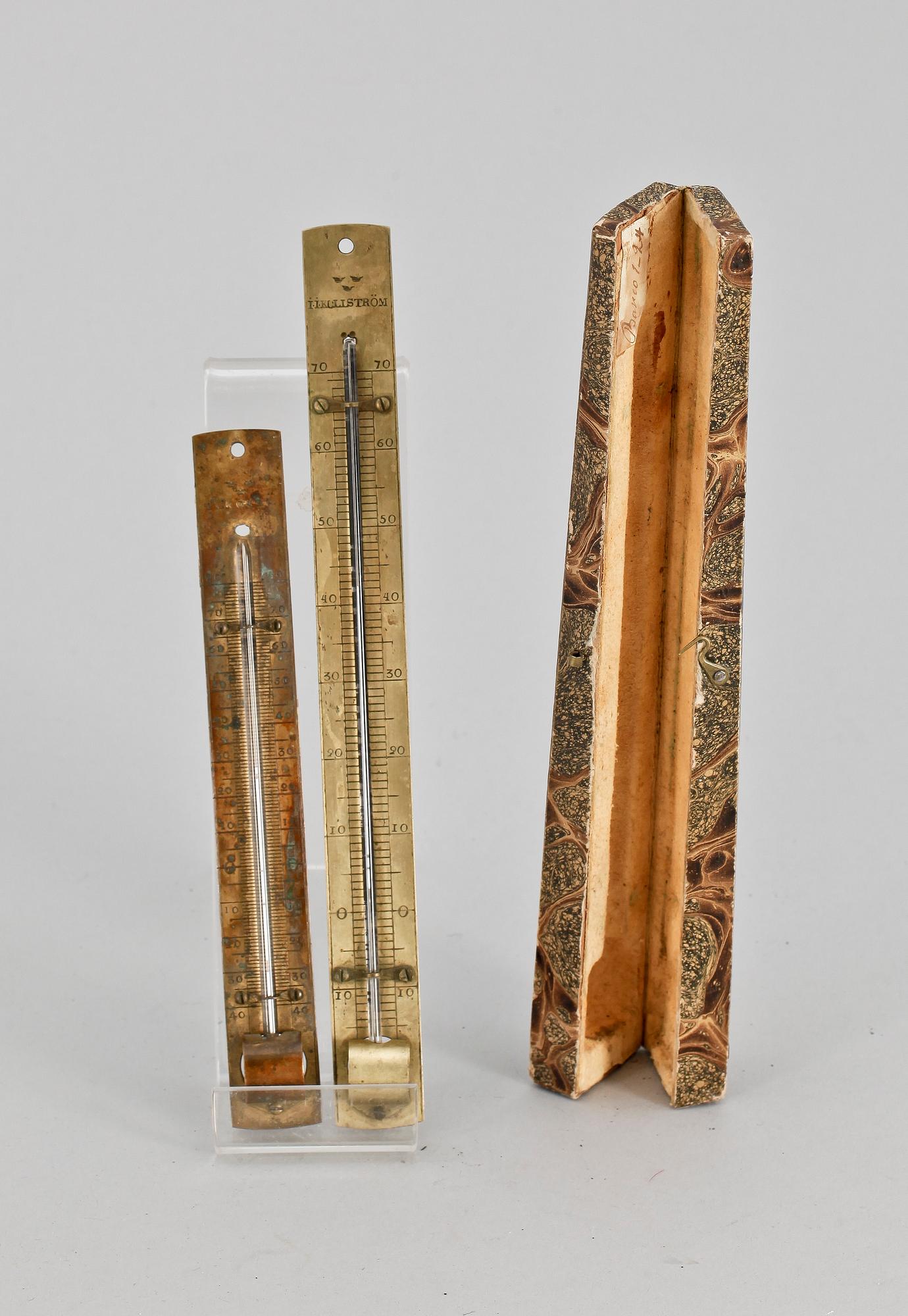 TERMOMETRAR, 2 st, metall, Sverige, 1800-tal.