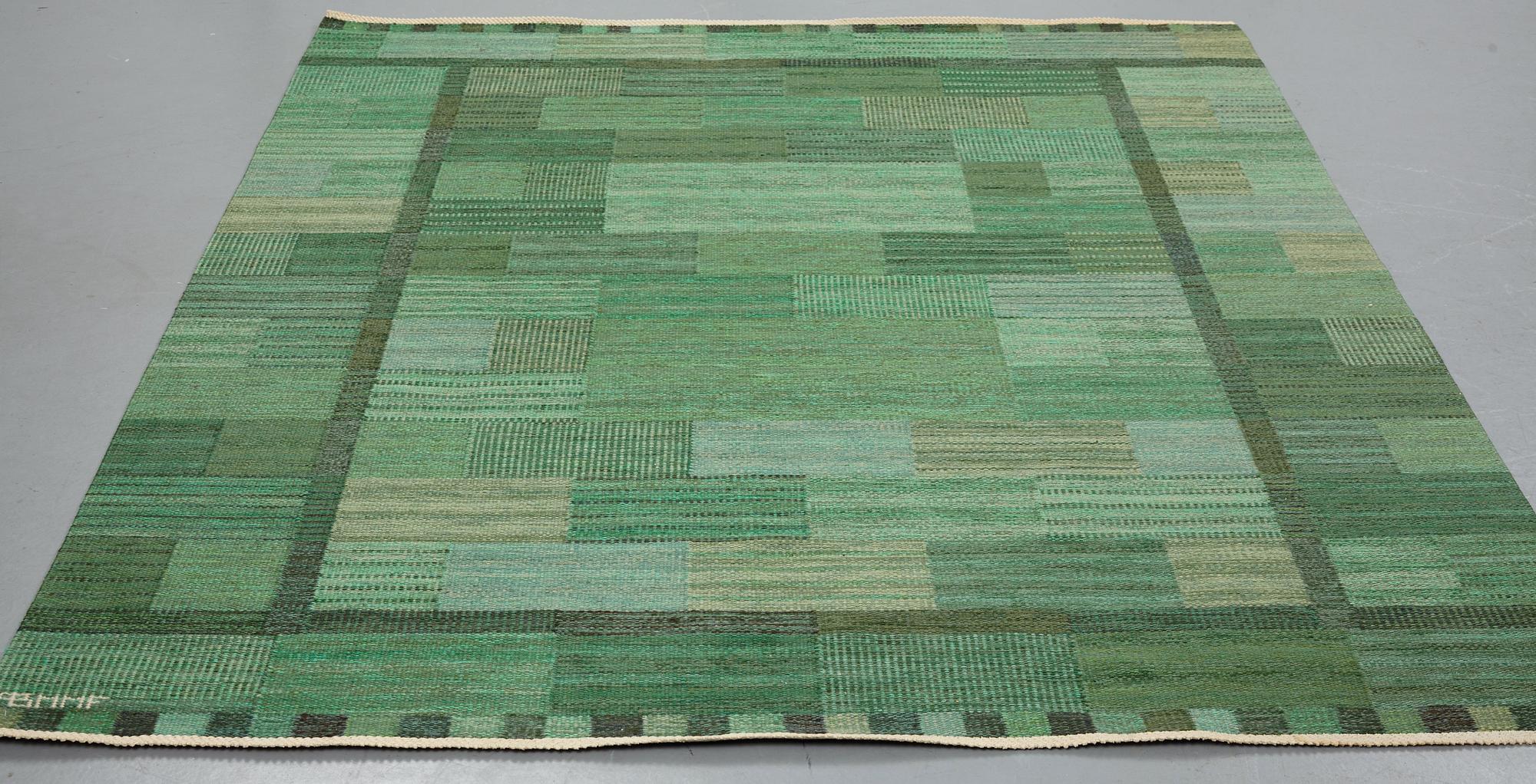Marianne Richter, matta, "Fasad, grön II", rölakan, ca 240-241,5 x 187-189,5 cm, signerad AB MMF MR.
