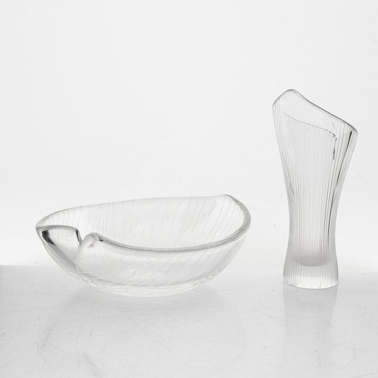 Tapio Wirkkala, skål samt vas, glas, Iittala, signerade.