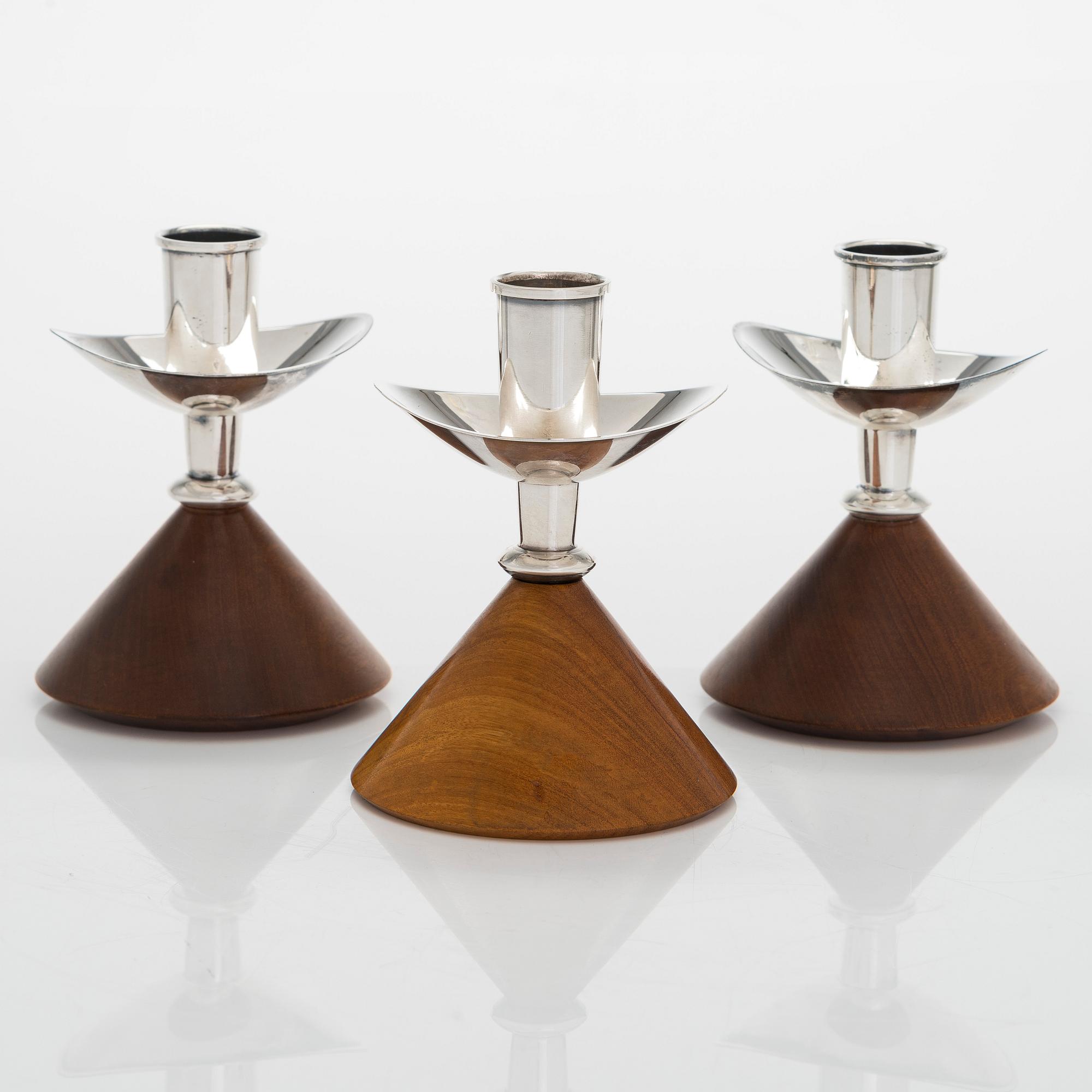 Anna-Greta Eker, Three silver and mahogany candlesticks, Auran Kultaseppä, Turku 1965 and 67.